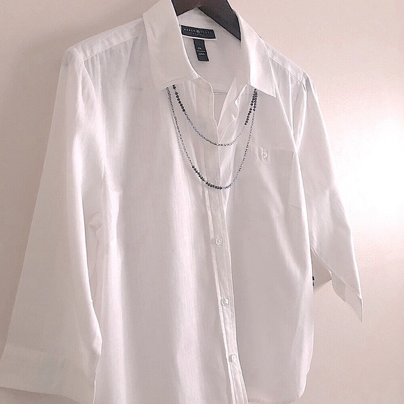 KAREN-SCOTT Petites 3/4 White Oxford Shirt - Picture 4 of 16